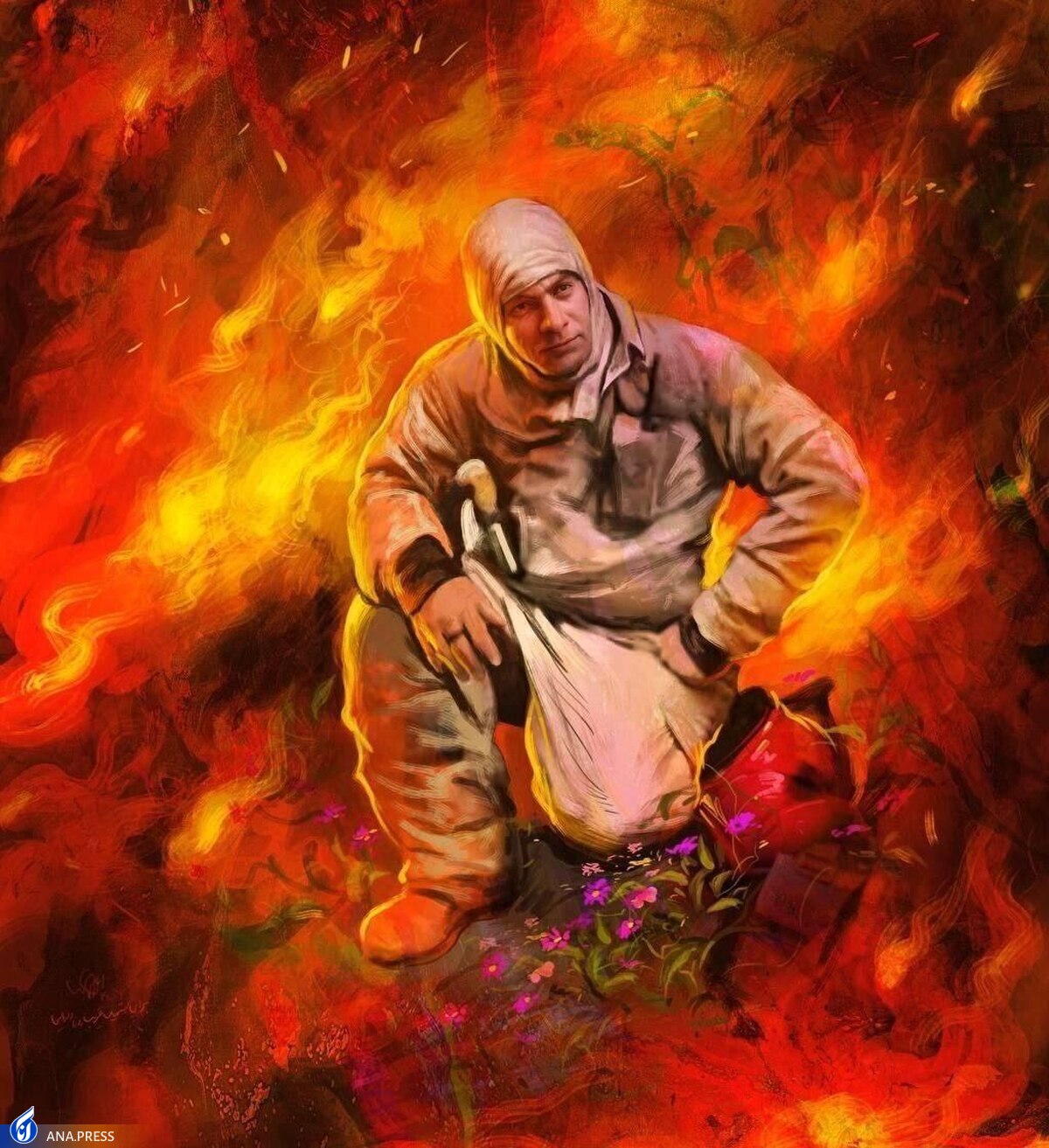 نقاشی روح‌الامین برای آتش‌نشان فداکار خیابان بهار