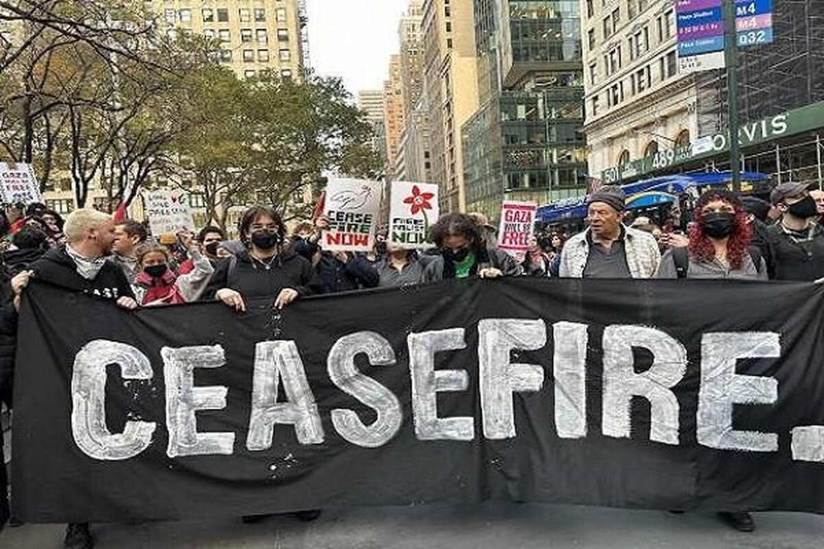 تظاهرات حامیان فلسطین در شهر نیویورکِ آمریکا